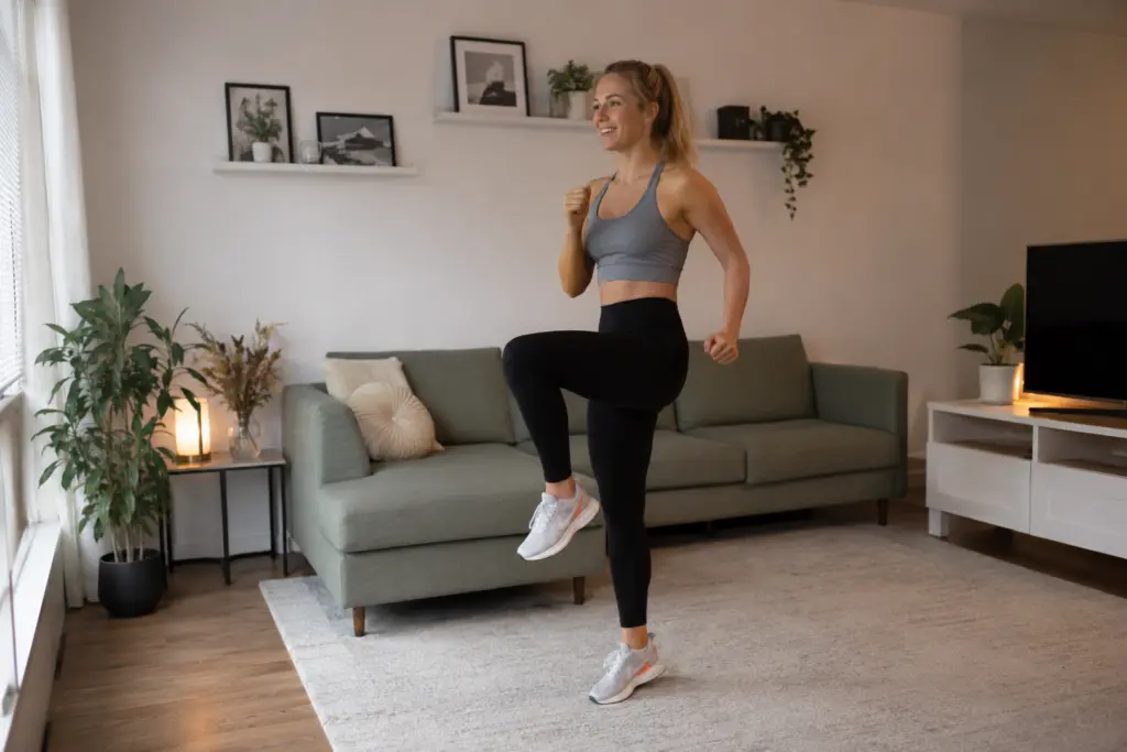 vrouw doet warming-up om blessure te voorkomen