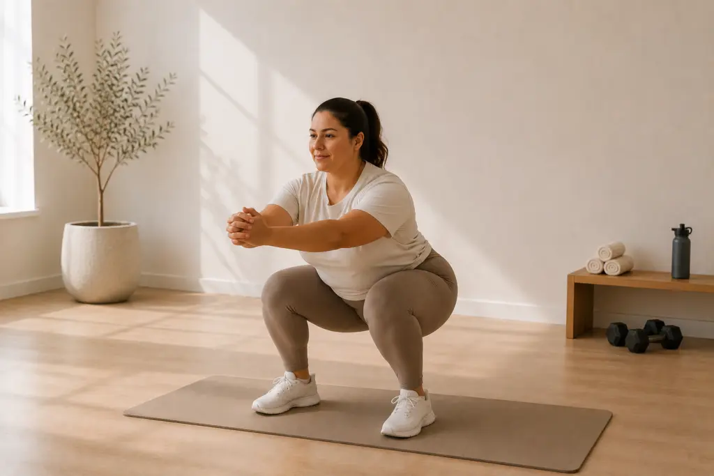 Beginner doet thuis fitness workout met Fit at Home