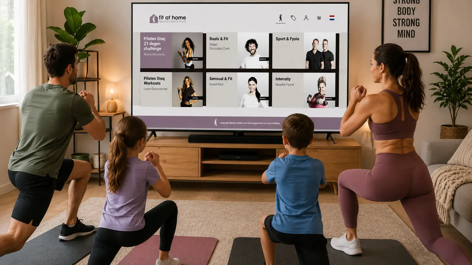 gezin sport samen thuis met Fit at Home