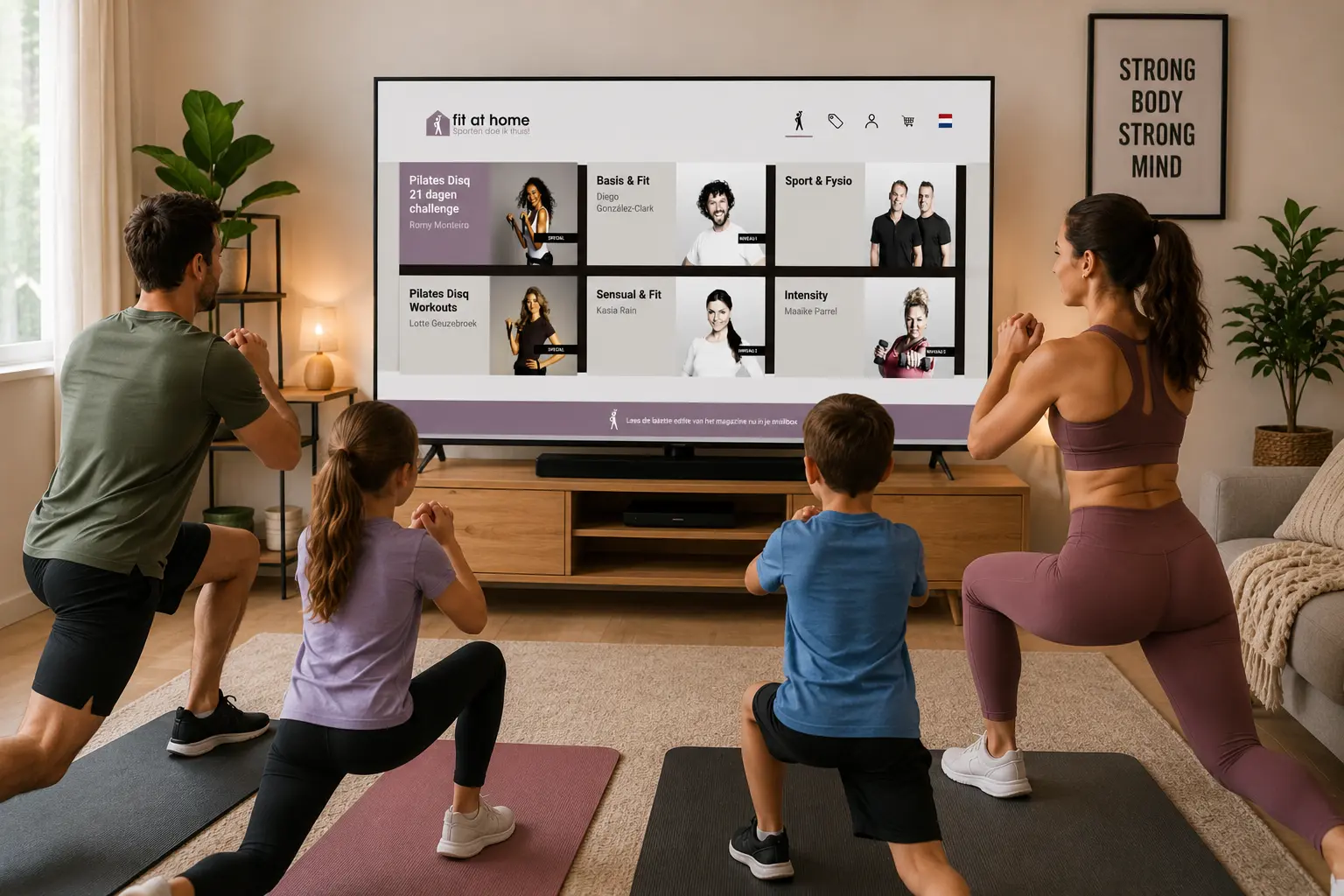 gezin sport samen thuis met Fit at Home