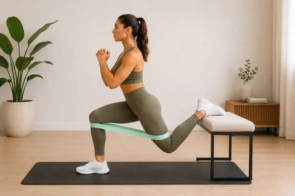 bulgarian split squat met elastiek voor kracht en balans