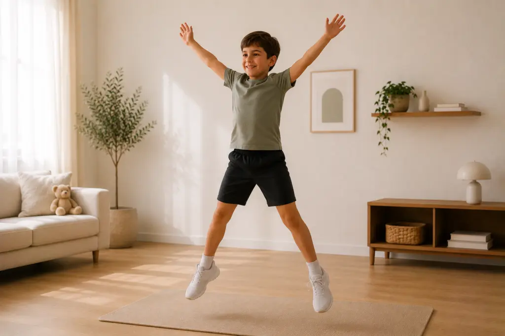 Kind doet actieve workout voor kinderen met Fit at Home