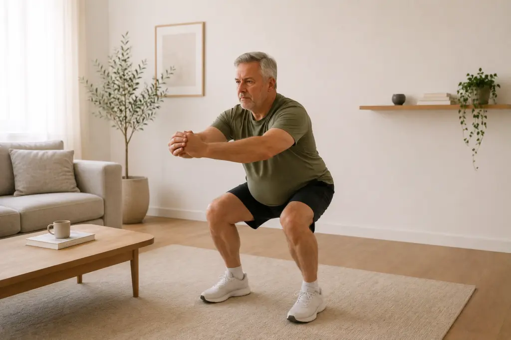 Man doet een thuisworkout om af te vallen met Fit at Home