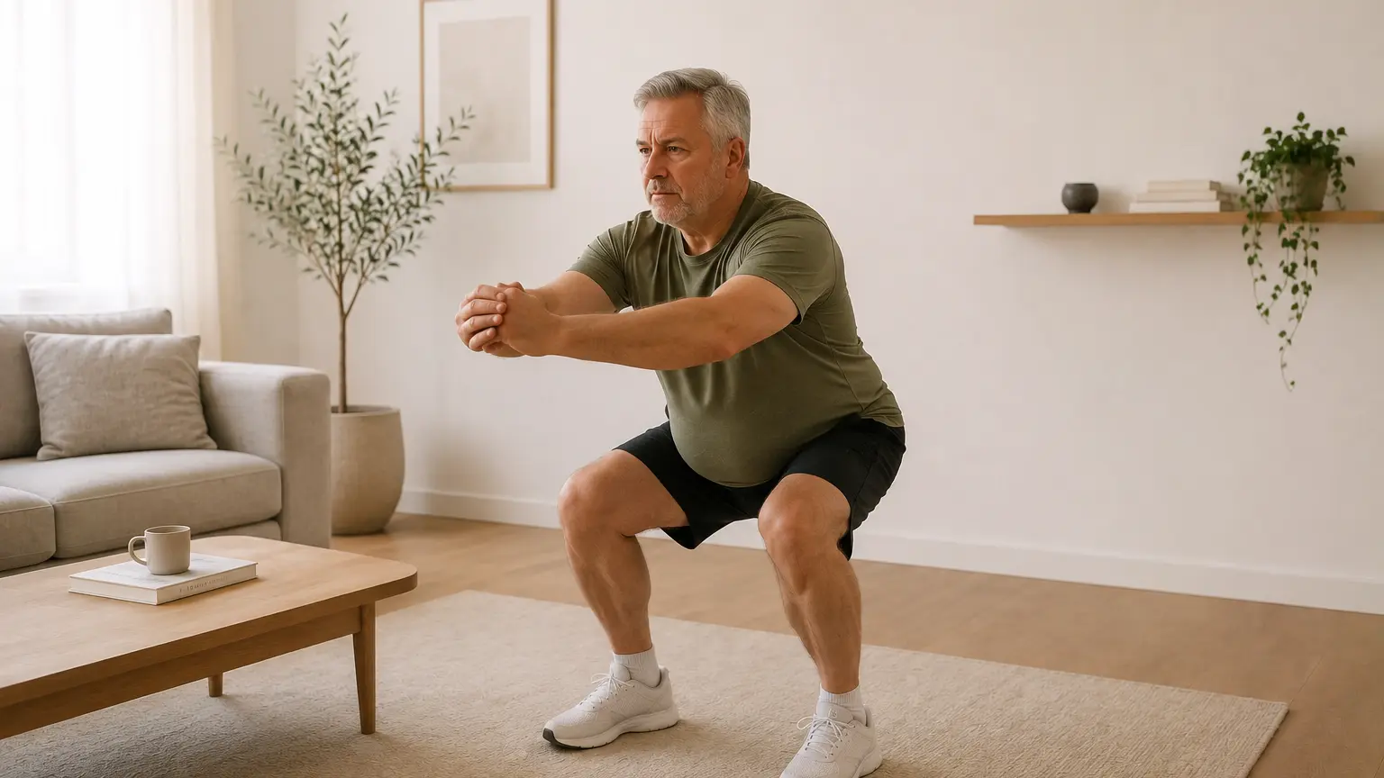 Man doet een thuisworkout om af te vallen met Fit at Home