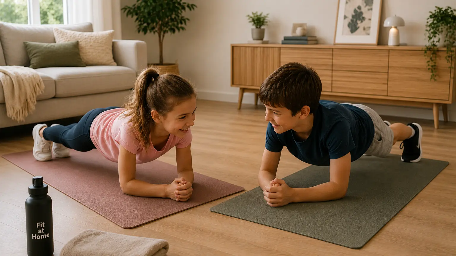 kinderen sporten thuis met Fit at Home sport app