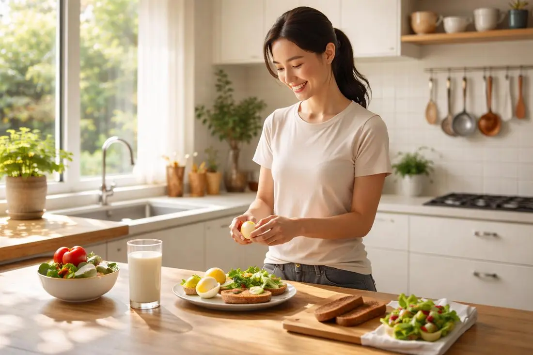 vrouw maakt lunch klaar tijdens intermitted fasting